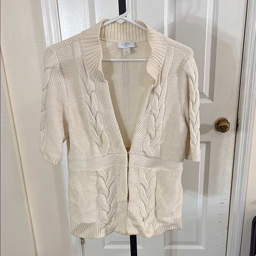 Ann Taylor Loft Cream Cable Knit Cardigan Sweater
